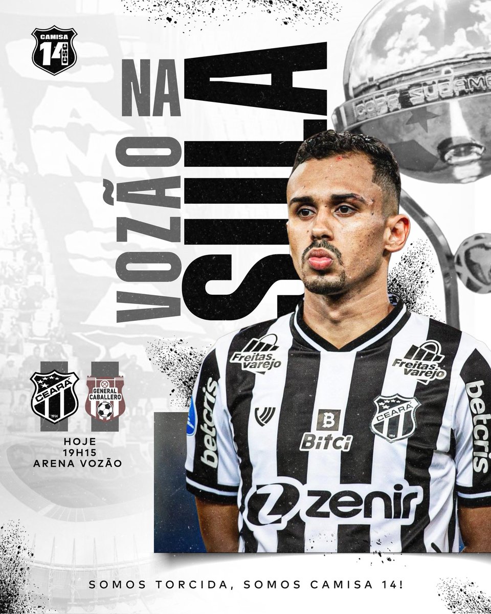 Camisa14Csc's tweet photo. VOZÃO NA SULA! 🚀

🏆 Sul-Americana 
⚽️ Ceará x General caballero 
🏟 Arena Vozão 
⏰ 19H15

#BoaNoite #Camisa14Csc #CearaSC https://t.co/sCfLW9MhjD