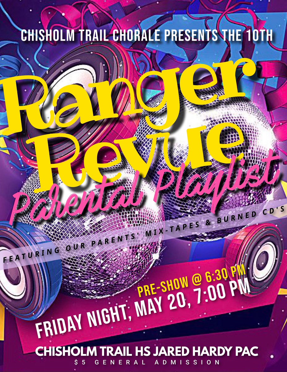 CTChorale's tweet photo. CTChorale Alumni! We hope to see you at Friday night’s 10th Ranger Revue! There is even a nod to the 1st  Ranger Revue in the show! Email Hardy to have your name at the will-call table with a seat reserved on Friday night! chardy@ems-isd.net https://t.co/7O0Ta6zeDA