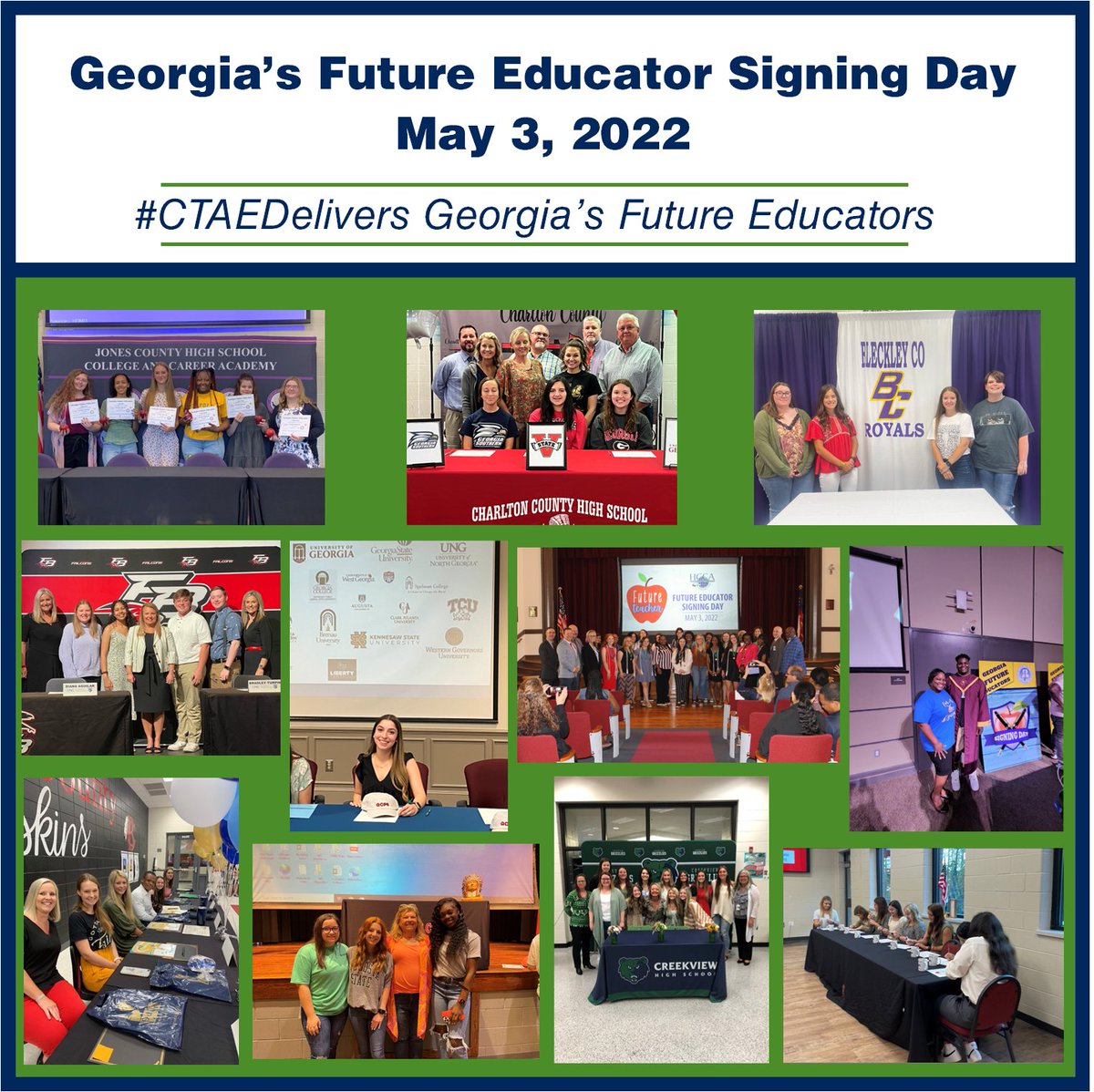 GeorgiaCTAE's tweet photo. #CTAEDelivers Real Opportunities for College and Rewarding Careers! #gaeducatorssigningday22
#gafutureeducator https://t.co/09CmqvzB0a