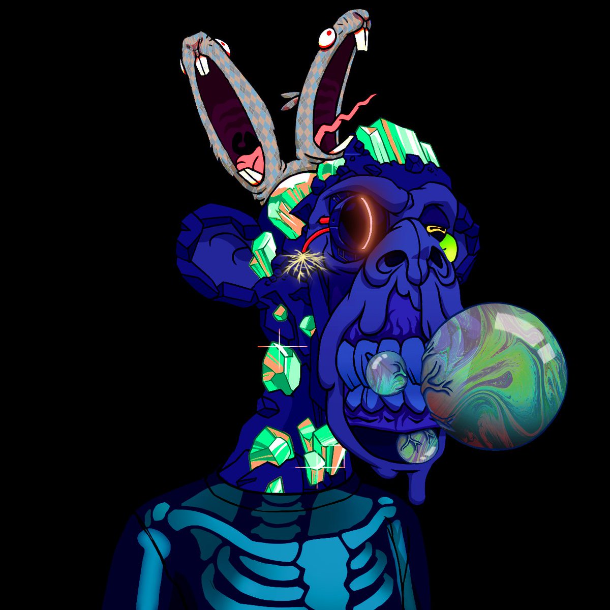 This was a fun one!!!! Just finished the #0xDAMM Genesis Collection art for <a href="/MrDiamond7777/">Mr. Diamond</a> on this #MutantMonday.  #0xMAYC #DarkArmy #LFG!!!!

#FeartheArgyleBunnies