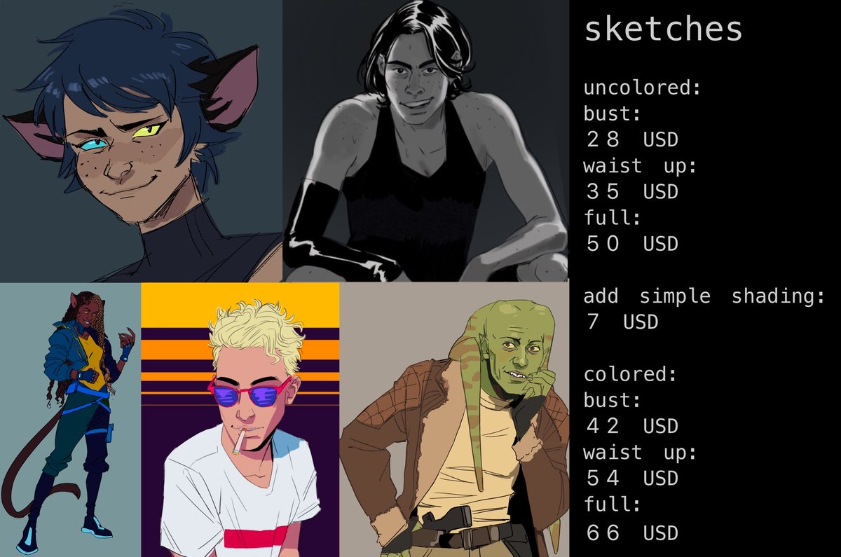 new commission info! needed to raise my prices a bit. im using the same form as before, im about to update the prices on that to reflect the changes. theyre open now, rts are very appreciated. https://t.co/OcX7YSwhj1