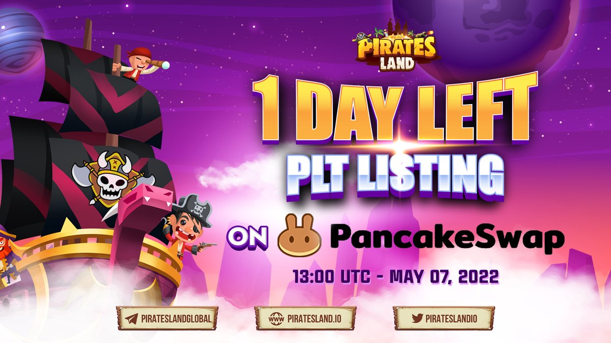 🎉THE BEGINNING: $PLT WILL BE LISTED ON PANCAKESWAP TOMORROW!🎉

#1dayleft The most-wanted moment will soon arrives!
👉Listing on <a href="/PancakeSwap/">PancakeSwap</a>: 14:00 UTC May 18, 2022

Come &amp; Join us!!!
#PiratesLand #PLT #TreasureVerse #listing #pancakeswap #Thepublicsail #Thebeginning