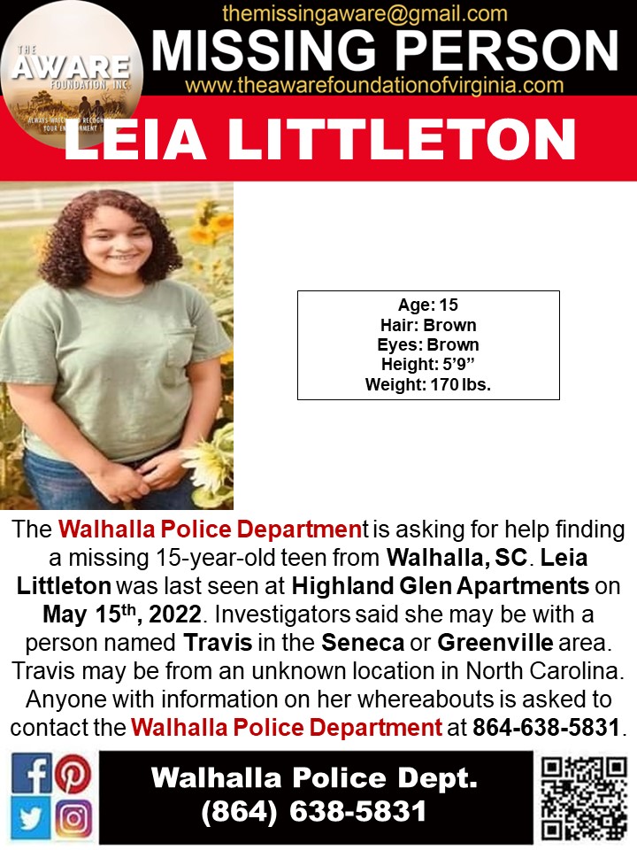 The AWARE Foundation on Twitter "***MISSING JUVENILE*** The Walhalla Police Department is