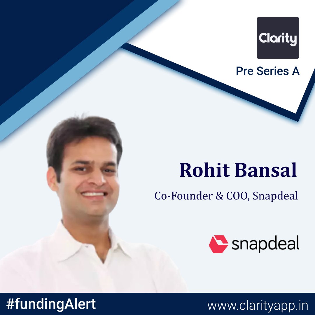 try_clarity's tweet photo. Excited to share @rohitkbansal as one of our Pre Series A investors. Rohit is the Co-founder and COO of @snapdeal

Thank you Rohit ❤️

@TitanCapitalVC
#funding #fundraising #fundingRaising #Investors #entrepreneurs #entrepreneurship #snapdeal #startup #startupindia https://t.co/wB2bEymeFM