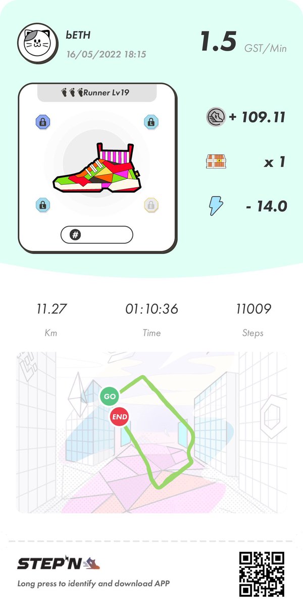 bnBeth_solvax's tweet photo. I made $904.71 from running today ON #BSC . 👟❤️🙏🏼 

14 Energy⚡️= 70 minutes⏱
Earnings💰: 109.11 GST = $1105.28 USD
Repairs🛠: 19.80 GST = $200.57 USD

Thank you🙏🏼@stepnofficial‼️

#StepN $GST $GMT $SOL $BNB #MoveToEarn #cryptocurrency #NFT #RunToRetirement #HealthAndWealth https://t.co/WwpLNaXi73