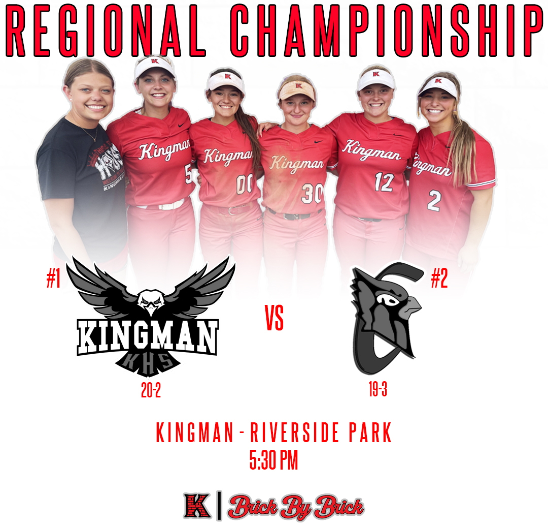 KingmanSoftball's tweet photo. We're playing for a Regional Championship and a trip to Manhattan! First pitch from Riverside Park is at 5:30 PM! Come support your Lady Eagles! #BrickByBrick #TheLastStack 
Tickets: Adults $6, Students $5 https://t.co/kiavQuRqm5