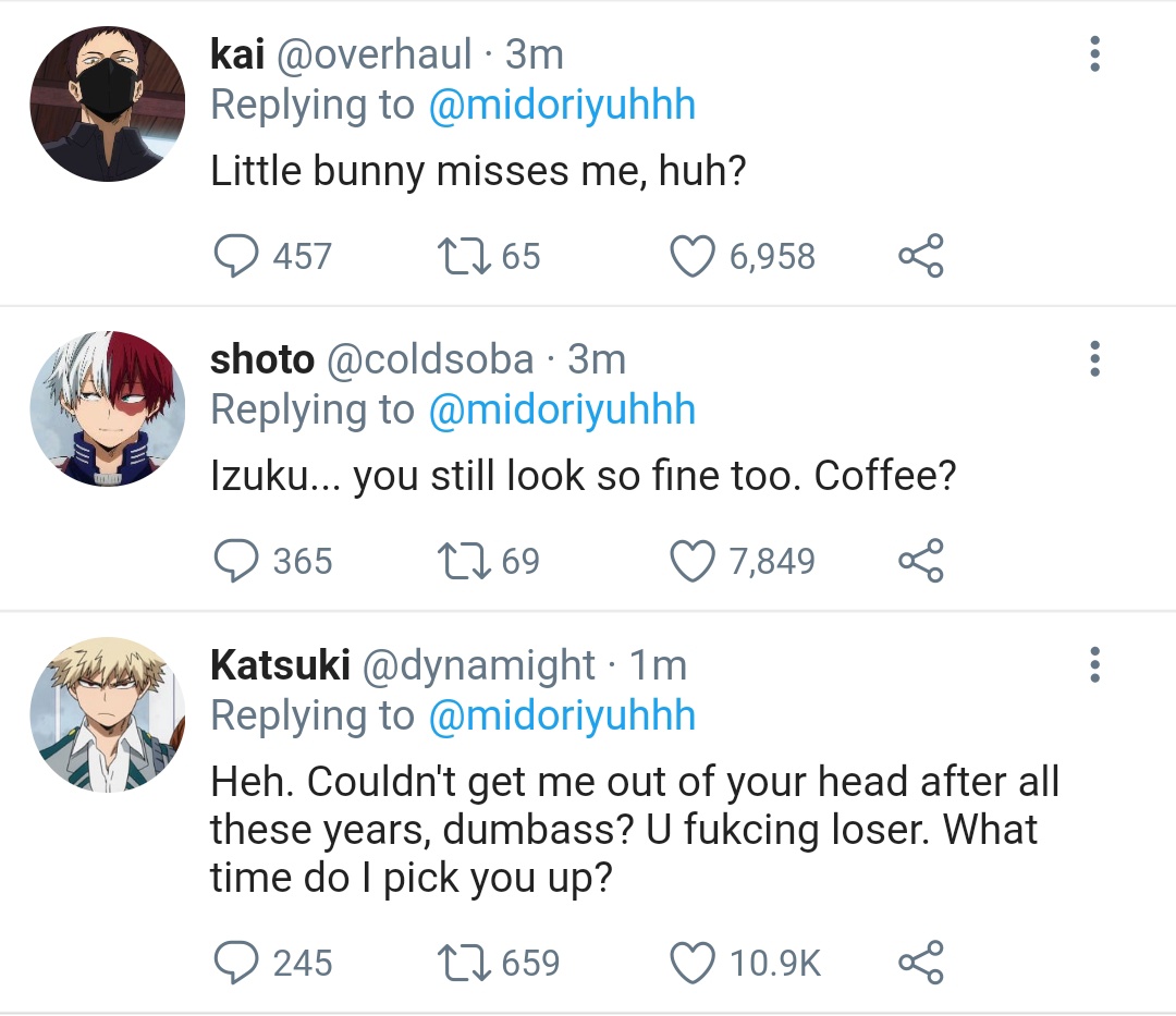 The replies PT.2 (and yes, Kacchan had a typo because he wanted to be the first to reply, but the others beat him to it lol)