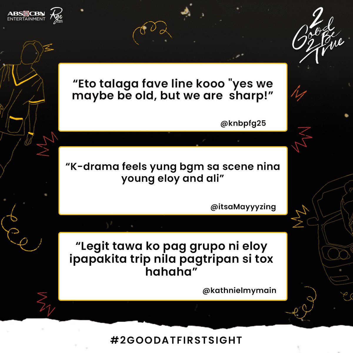 2G2BTabscbn's tweet photo. It’s a successful heist for Eloy, but a strange night para kay Ali! Maraming salamat, mga Kapamilya sa pagtutok sa #2GoodAtFirstSight 🧐

#RGEUnit #KathNiel https://t.co/QxC0R6xzqj