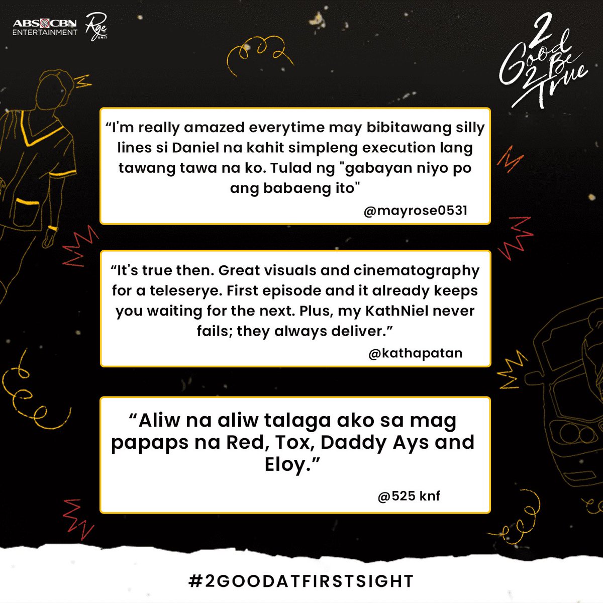 2G2BTabscbn's tweet photo. It’s a successful heist for Eloy, but a strange night para kay Ali! Maraming salamat, mga Kapamilya sa pagtutok sa #2GoodAtFirstSight 🧐

#RGEUnit #KathNiel https://t.co/QxC0R6xzqj