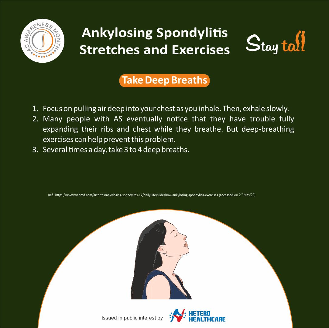 FightRheumatism's tweet photo. Taking a deep breath, inhaling, and exhaling is essential exercises to reduce symptoms of AS.
#AnkylosingSpondylitisStretches #AnkylosingSpondylitisExercises #AnkylosingSpondylitisAwarenessMonth #StayTall #FightRheumatism #HeteroHealthcare https://t.co/Uaiv91tVrT