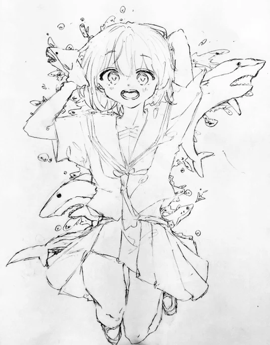 水イラストのラフ🧊 