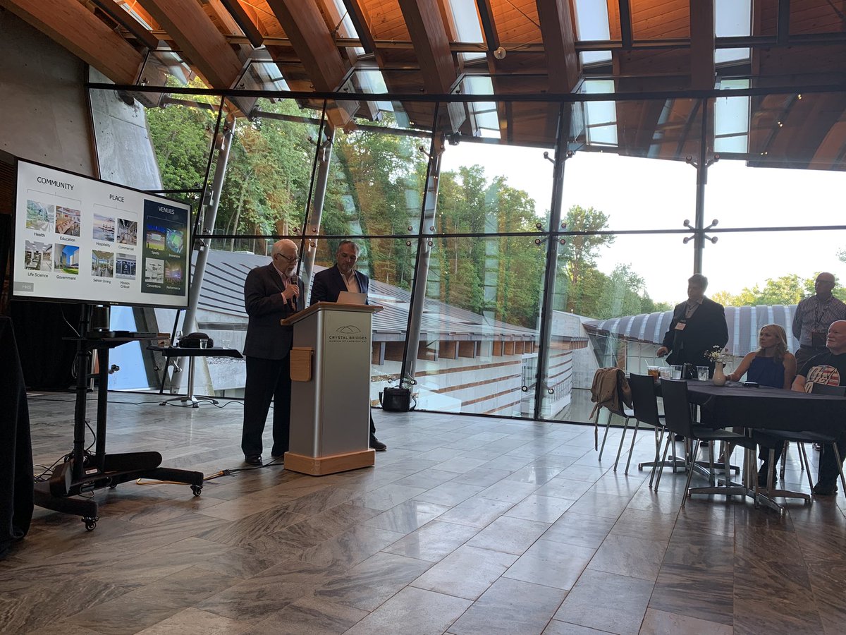 IAVMRegion6's tweet photo. The #IAVMRegion6 Biennial Conference has officially kicked off with our opening reception at @crystalbridges! Thank you again to @HKSArchitects for sponsoring the evening & @bentonvillecvb for having us. Looking forward to venue tours & sessions tomorrow! #BlazeYourTrail https://t.co/CJxPRnRJ9S