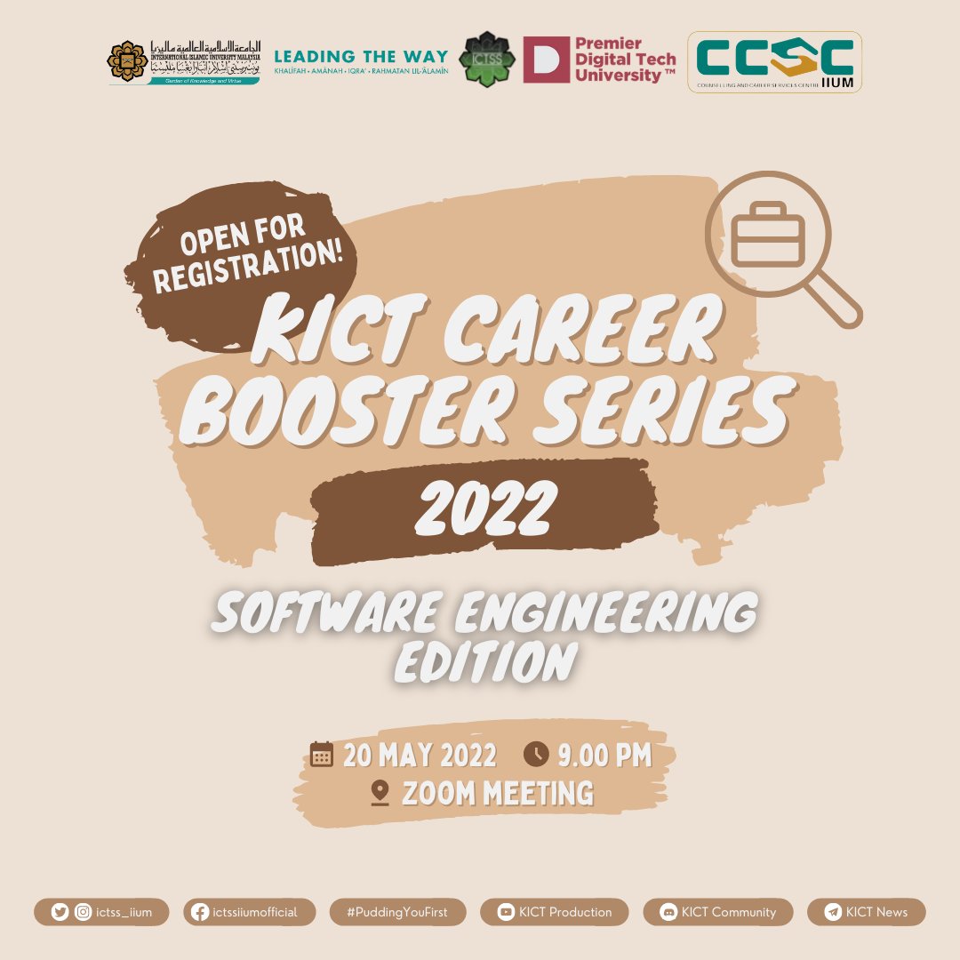 ictss_iium's tweet photo. [CAREER BOOSTER SERIES: SOFTWARE ENGINEERING]

Assalamualaikum and Hello ICTzens ! ✨

Do you still confuse which specialization you want to take? Do you need more information to help you choose a specialization that suits you? https://t.co/tfbEFsK6Ni
