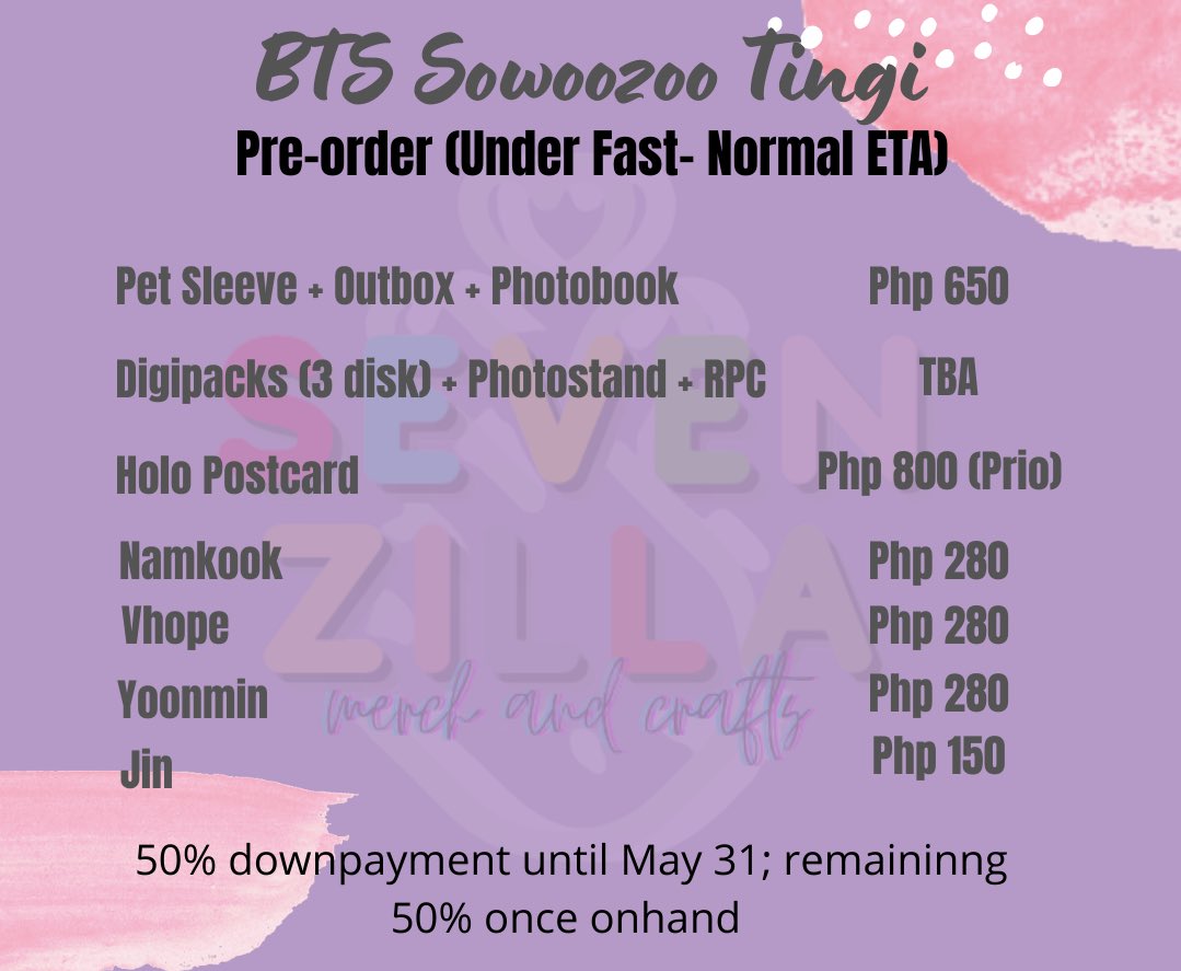 SevenzillaMerch's tweet photo. lfb lfs wtb wts
BTS SOWOOZOO DVD TINGI PH

✅Secured directly from Weverse
✅Under Normal ETA

DOP: 50% until May 31 and remaining 50% once onhand
MOP: Gcash
MOD: Shopee checkout

Visit our page for proof of transaction💜 https://t.co/ZltYOaskir
