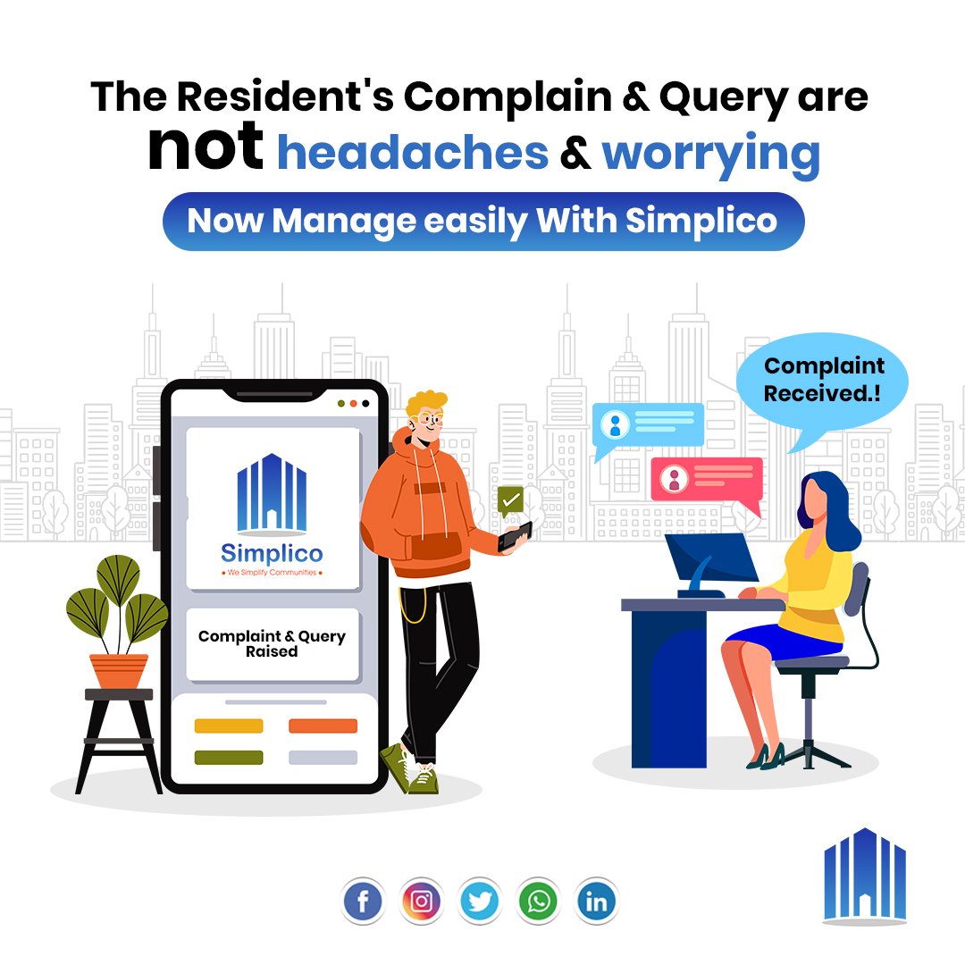 Mysimplico's tweet photo. The Resident's Complain &amp; Query are not headaches &amp; worrying.
Now Manage easily With Simplico.
Visit us at https://t.co/IBtX4HWqpc
#simplico #simplify #housingsociety #society #community #androidapp #iosapp #abhargharsecure https://t.co/r2mV3vyYDa