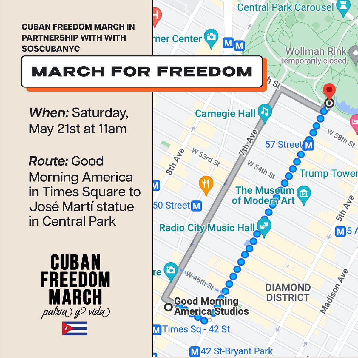 ismary_b's tweet photo. Los invitamos a participar en la Marcha de este próximo sábado 21 de mayo en #NewYork con Cuban Freedom March — @cubanfreedom_ https://t.co/EF5TSwz4Ci