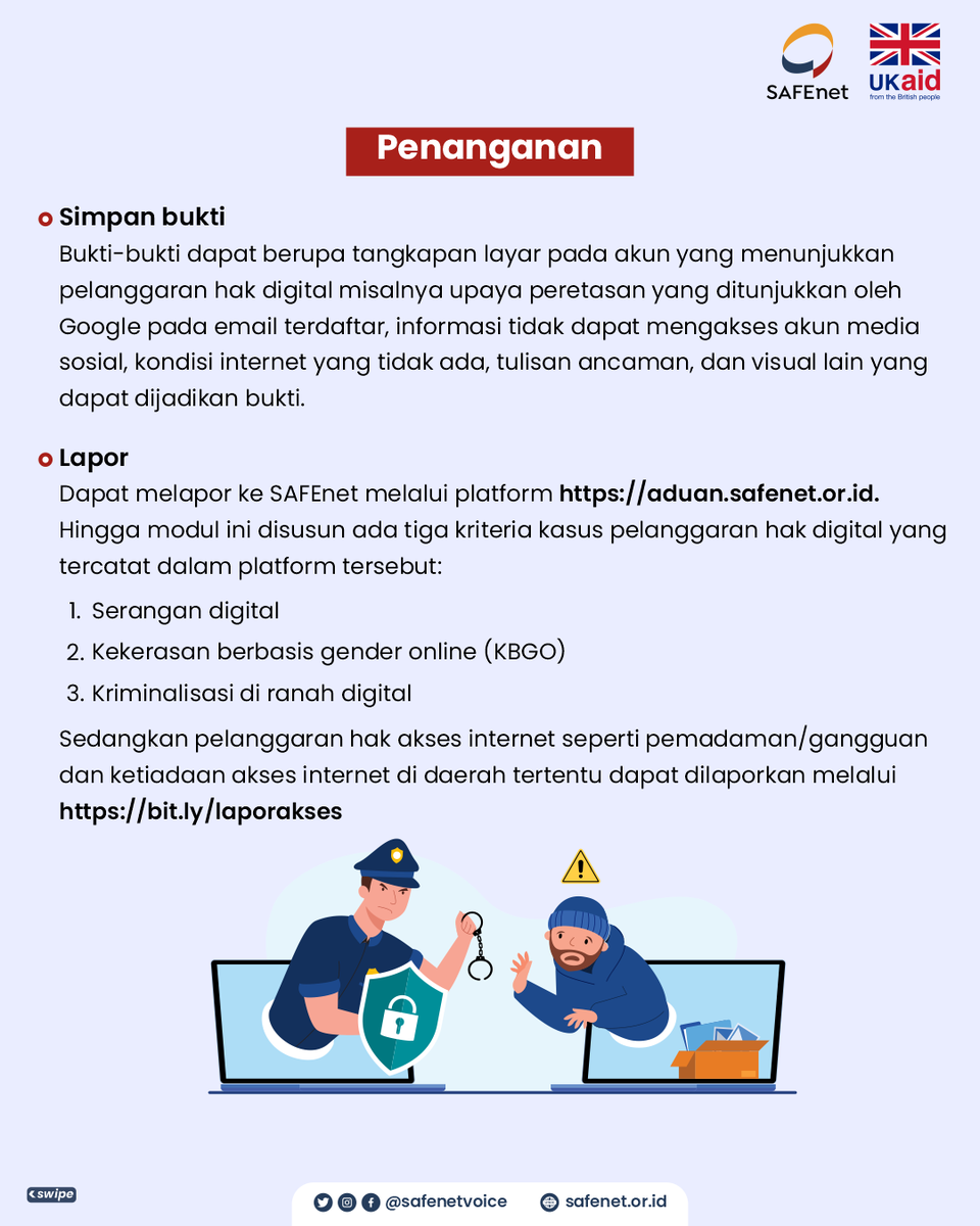 safenetvoice's tweet photo. Apa yang bisa dilakukan jika hak digital kita dilanggar?
Kunjungi https://t.co/ozsnzEjhxU untuk info seputar #HakDigital
#SAFEnet https://t.co/JgrdiQLG0O
