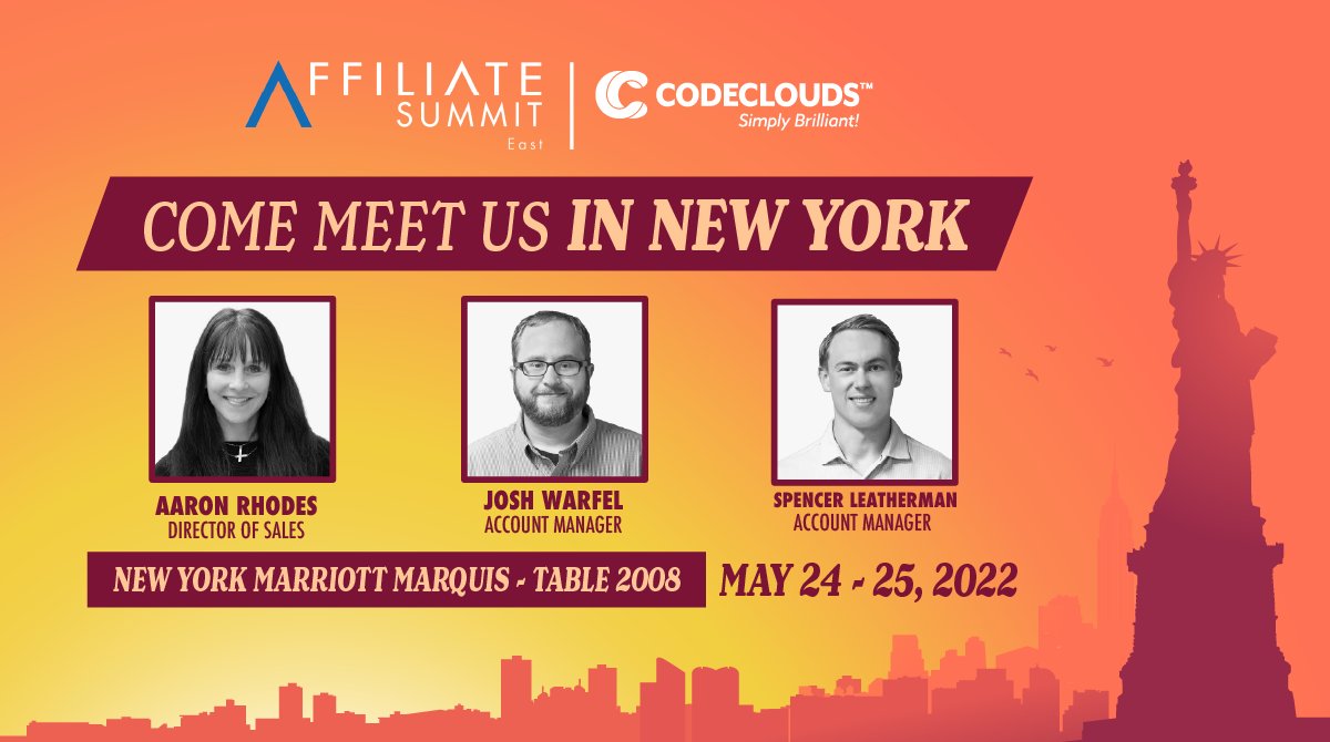 codeclouds's tweet photo. Join Team #CodeClouds in NYC for Affiliate Summit East! If you're going to ASE, we'd love to meet you there. Reach out to our sales team about scheduling a meeting - https://t.co/crbiyA9Idu.
We look forward to a great event!
#ASE2022 #MarketingConference #WebDevelopmentExperts https://t.co/sSWXHX30tP