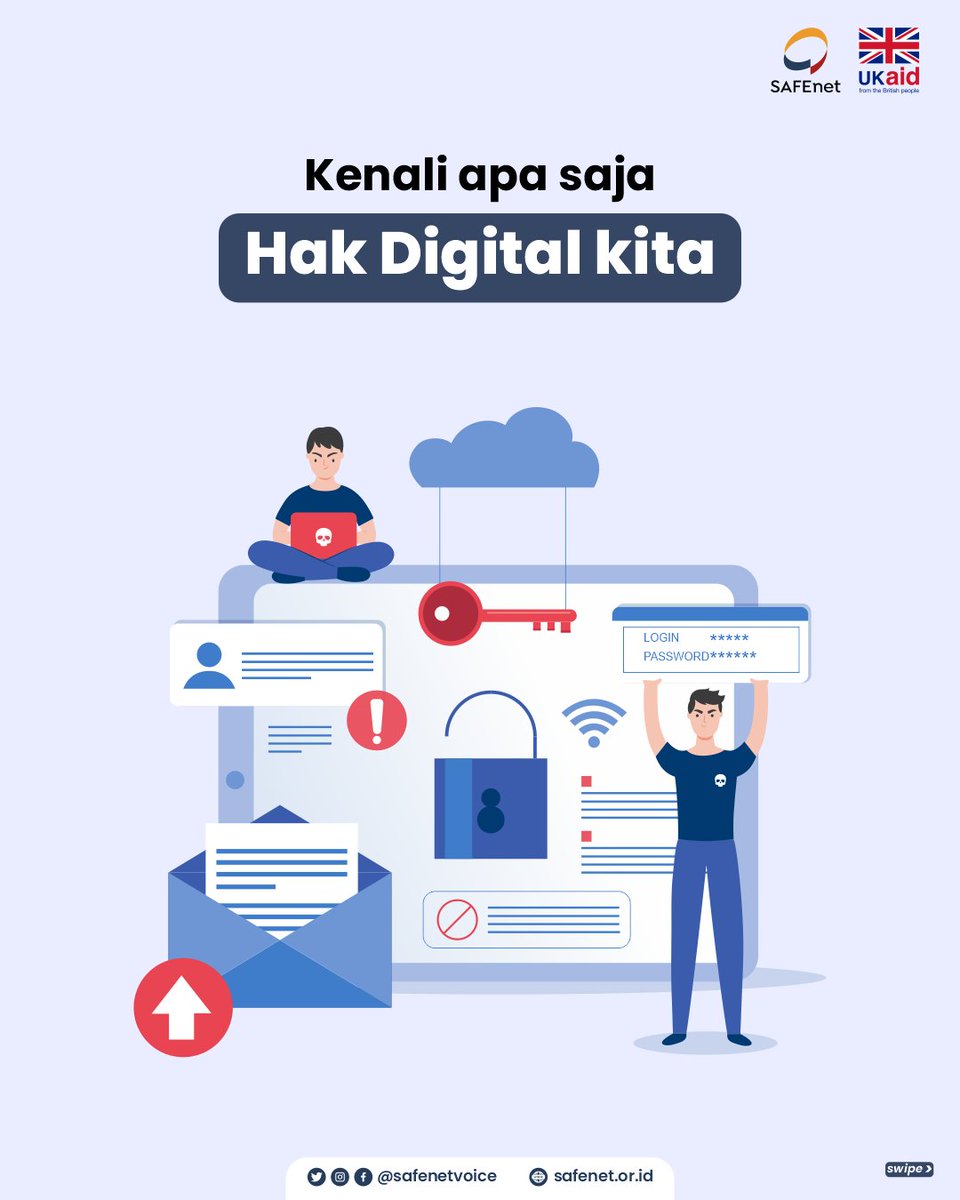 safenetvoice's tweet photo. Kenali #HakDigital Kita
#SAFEnet mencatat beberapa ancaman dan pelanggaran hak digital pada 3 ranah pemenuhan hak digital di Indonesia:
Hak untuk Akses Internet
Hak untuk Bebas Berekspresi
Hak atas Rasa Aman
Kunjungi https://t.co/ozsnzE1G9k untuk info seputar #HakDigital https://t.co/2mRVcwLjeF