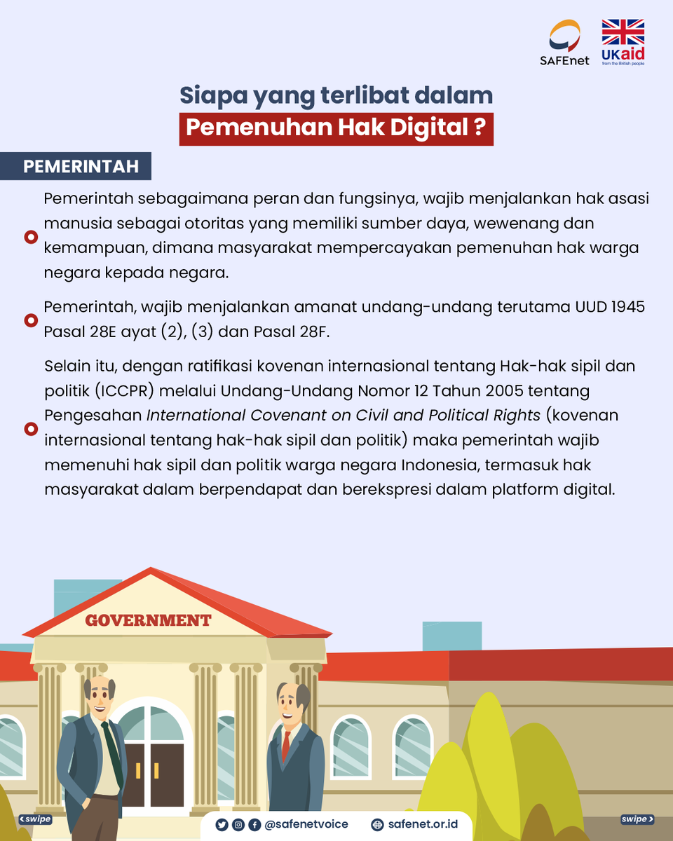 safenetvoice's tweet photo. Siapa yang terlibat dalam pemenuhan hak digital?
Kunjungi https://t.co/ozsnzEjhxU untuk info seputar #HakDigital
#SAFEnet https://t.co/7w2oXdde6g