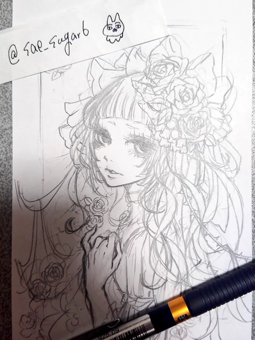 ポストカードサイズの下書き出来た 