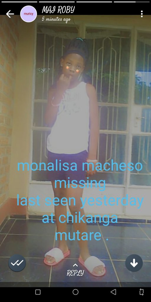 🟡15 year old Monalisa Macheso is reportedly missing. She was last seen in Chikanga, Mutare on Sunday. If anybody knows of her whereabouts, please contact her father, Mr Macheso on +263 7 72944539.

RETWEET FOR AWARENESS