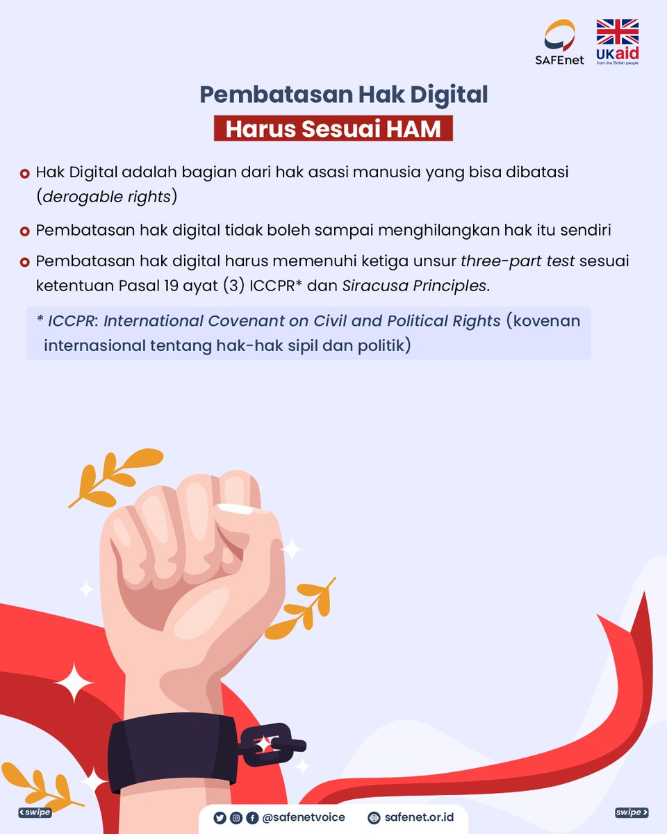 safenetvoice's tweet photo. Pembatasan Hak Digital Harus Sesuai HAM
Kunjungi https://t.co/ozsnzEjhxU untuk info seputar #HakDigital
#SAFEnet https://t.co/HXn6jebH6l