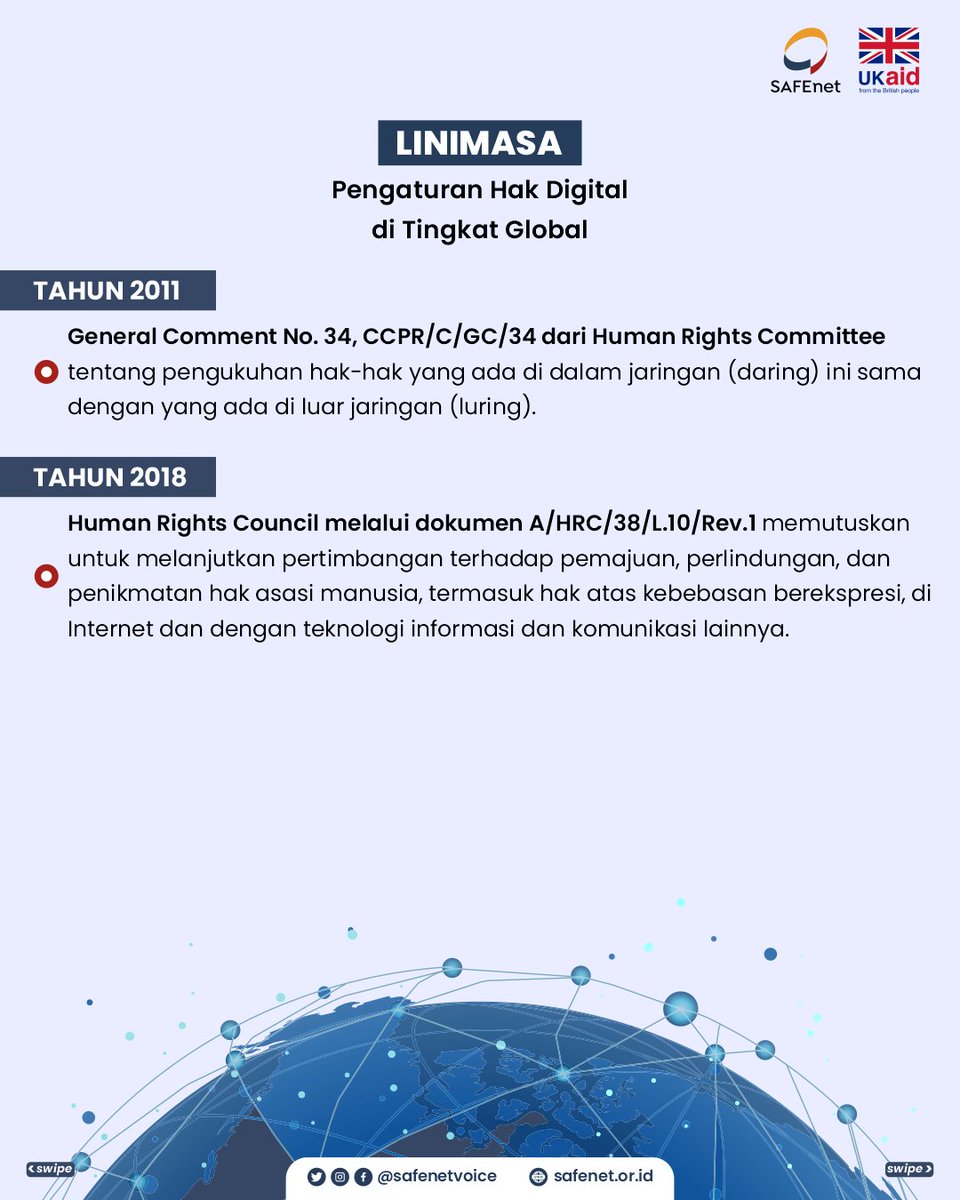 safenetvoice's tweet photo. Linimasa Pengaturan Hak Digital di Tingkat Global dan di Indonesia
Seperti apa sih?
Kunjungi https://t.co/ozsnzE1G9k untuk info seputar #HakDigital
#SAFEnet https://t.co/jveEQBekL5