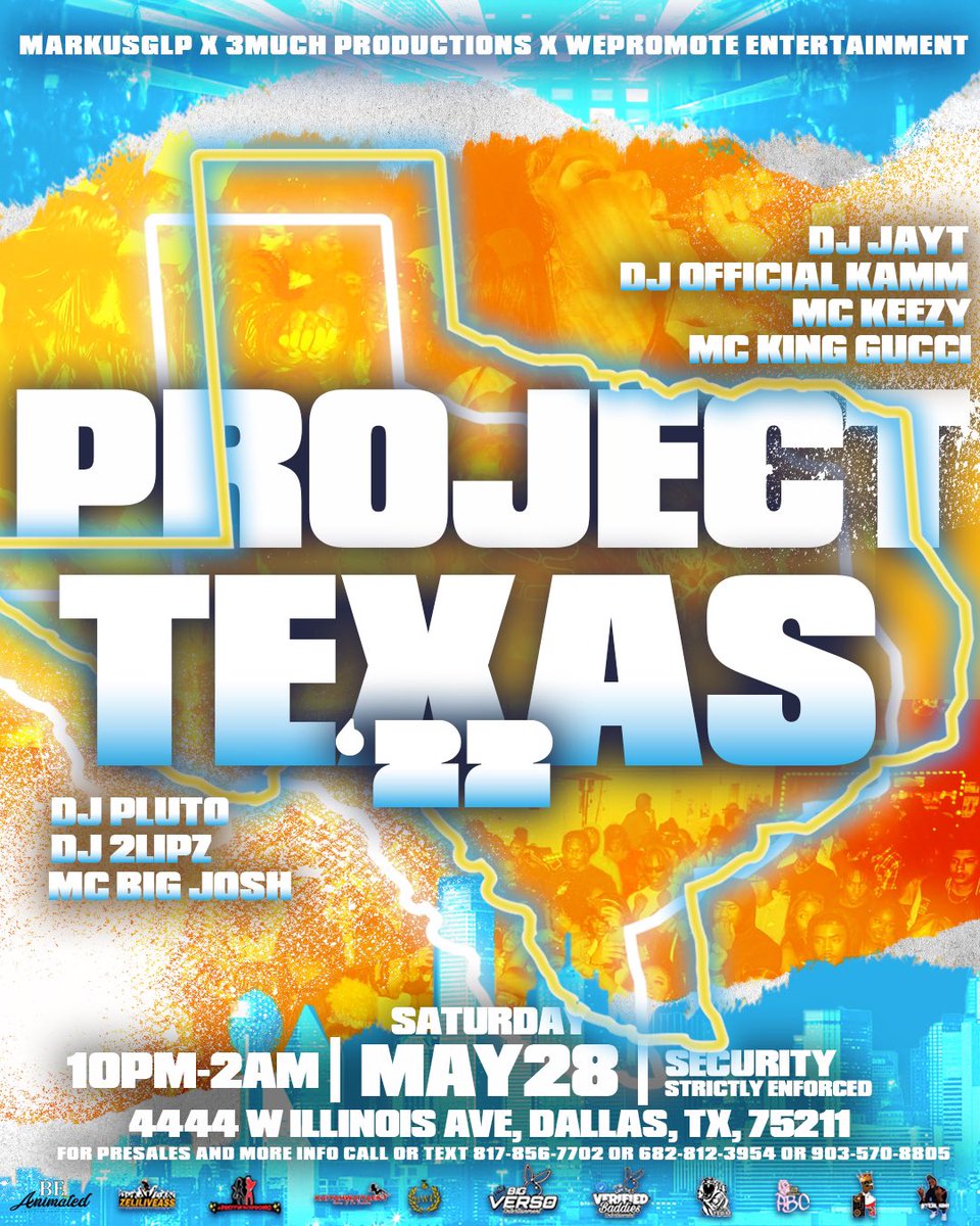 BigTevCEO's tweet photo. Heavy Hitters Under 1️⃣ Roof 🤯

@SmokeSumTev | #WePromoteENT
@csmoove41 | #3Much
@Zeliliveass | #PrettyfacePromo
@BWFBlacc | #BWF
@BigVerso_ | #VerifiedBaddies
@mikeflight14 | #SagTeam
@DjSlickkInDaMix | #NPA
@July__29th | #PBC

Dj Pluto Dj2lipz Dj Cam Dj JayT 🤩

#ProjectTexas22 https://t.co/qjHn5fE89g