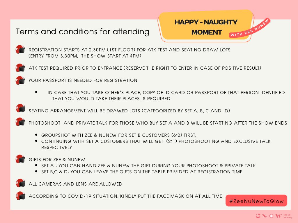 GLOWCleanBeauty's tweet photo. มาแล้ว!🙋🏻‍♀️รายละเอียดการเข้าร่วมงาน @GLOWCleanBeauty presents 
Happy-Naughty Moment with #ZeeNuNew🫶🏻🤗

ตื่นเต้น เจอกันเสาร์นี้งับ!🤭

🥳 Terms and conditions are here for you. See you on Sat!♥️

#ZeePruk #Zunshine #NuNew #ซีนุนิว #ซนซน #ZonZon #glowcleanbeauty https://t.co/XlW1UZTIfS