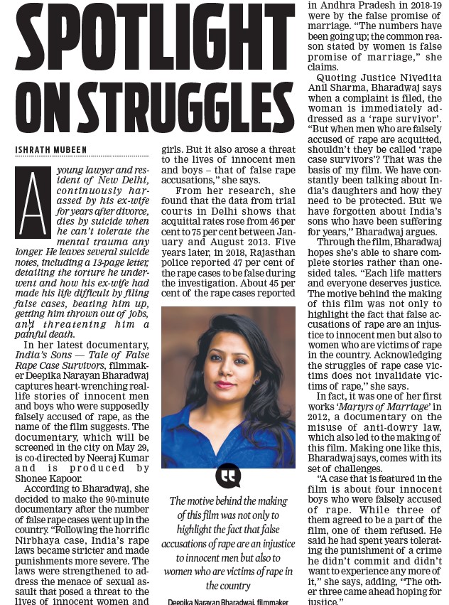 XpressBengaluru's tweet photo. Director Deepika Narayan Bharadwaj brings to Bengaluru her documentary which traces the trials and tribulations of men falsely accused of rape in India, writes @ishrathmubeeen 
@Cloudnirad @tniefeatures 
https://t.co/JnvhcODQsh https://t.co/zk6H7WDmr7