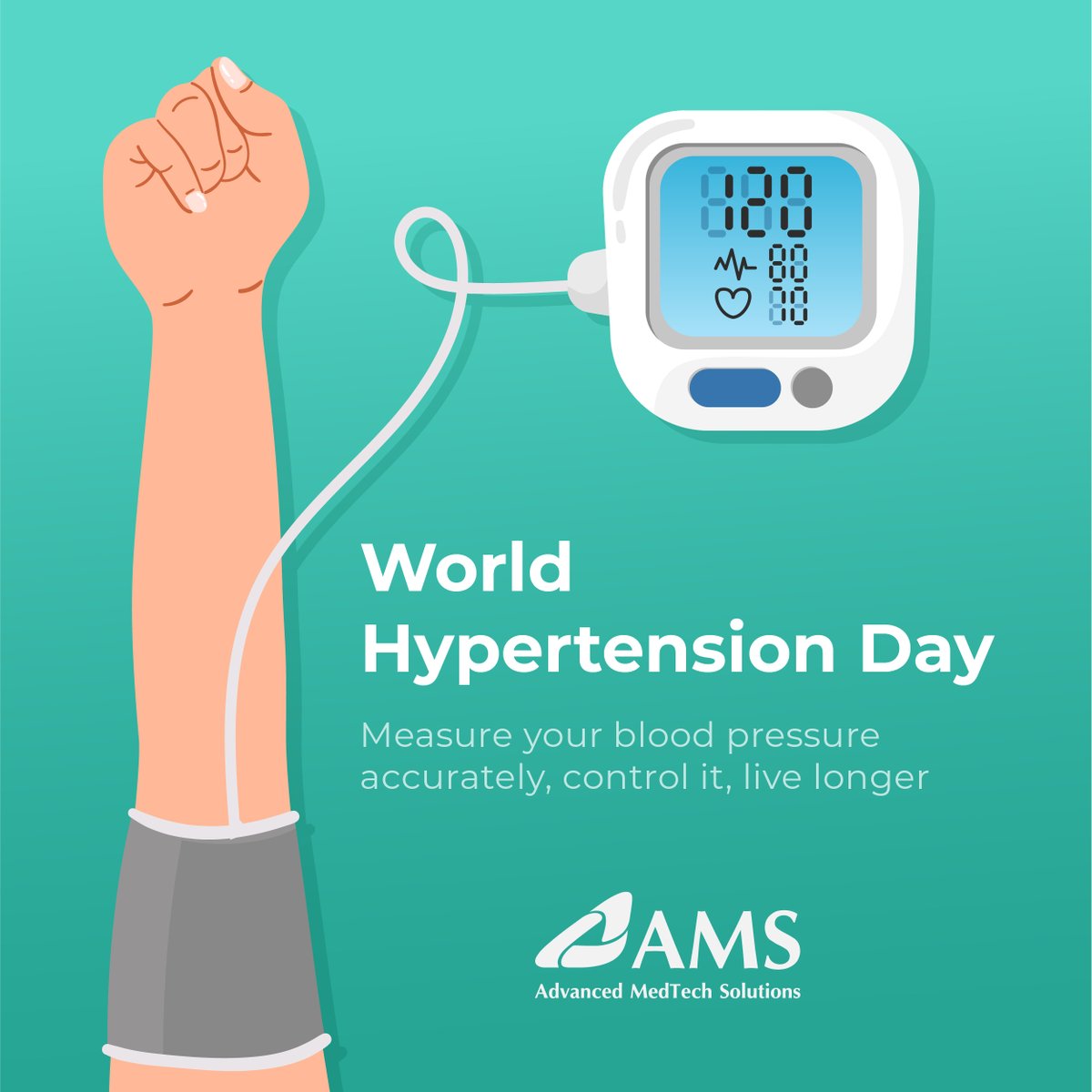 AmsMedTech's tweet photo. On this World Hypertension Day, let’s take a pledge to measure your Blood Pressure accurately, control it and live longer.

#AMS #advancingthewaywecare #hypertensionawareness #hypertension https://t.co/RBK10MmWJu