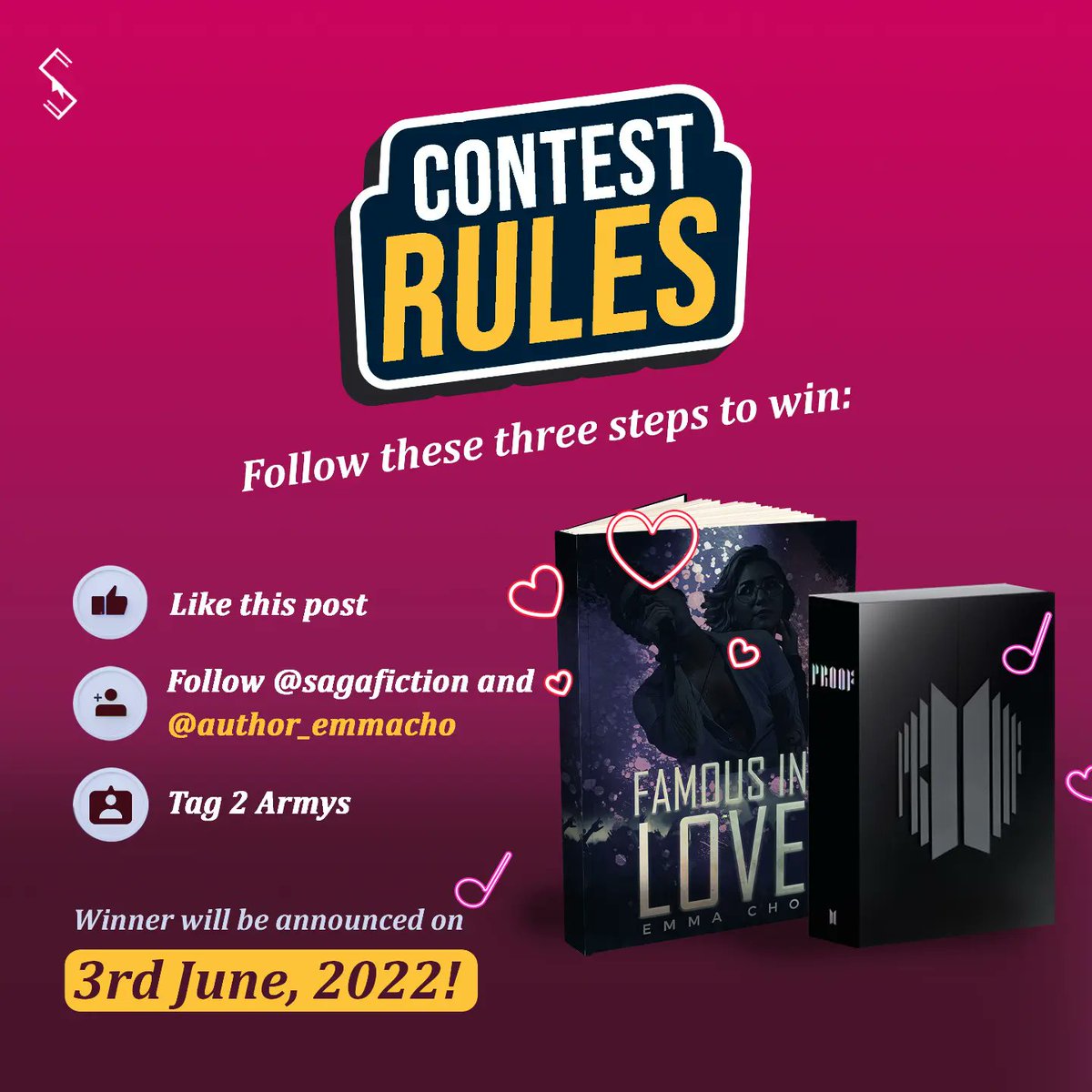 EmmaCho39584428's tweet photo. Eligibility: 
All K-pop fans are eligible to enter this contest
There will be only one winner who will receive the Standard Edition of the #BTS_Proof album &amp; a copy of our K-pop series Famous in Love. 
The winner will be announced on the 3rd of June on our social media. https://t.co/hWz1ES3eAJ