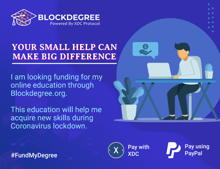 hrsh_81's tweet photo. Check the new function of #Blockdegree, where students can apply for funding to give exams for free. Funders can fund any student and get their name on a student's certificate as a sponsor.
#blockdegree #fundmydegree
Link:https://t.co/zYZUloqp94 https://t.co/qkOIQU3VWz