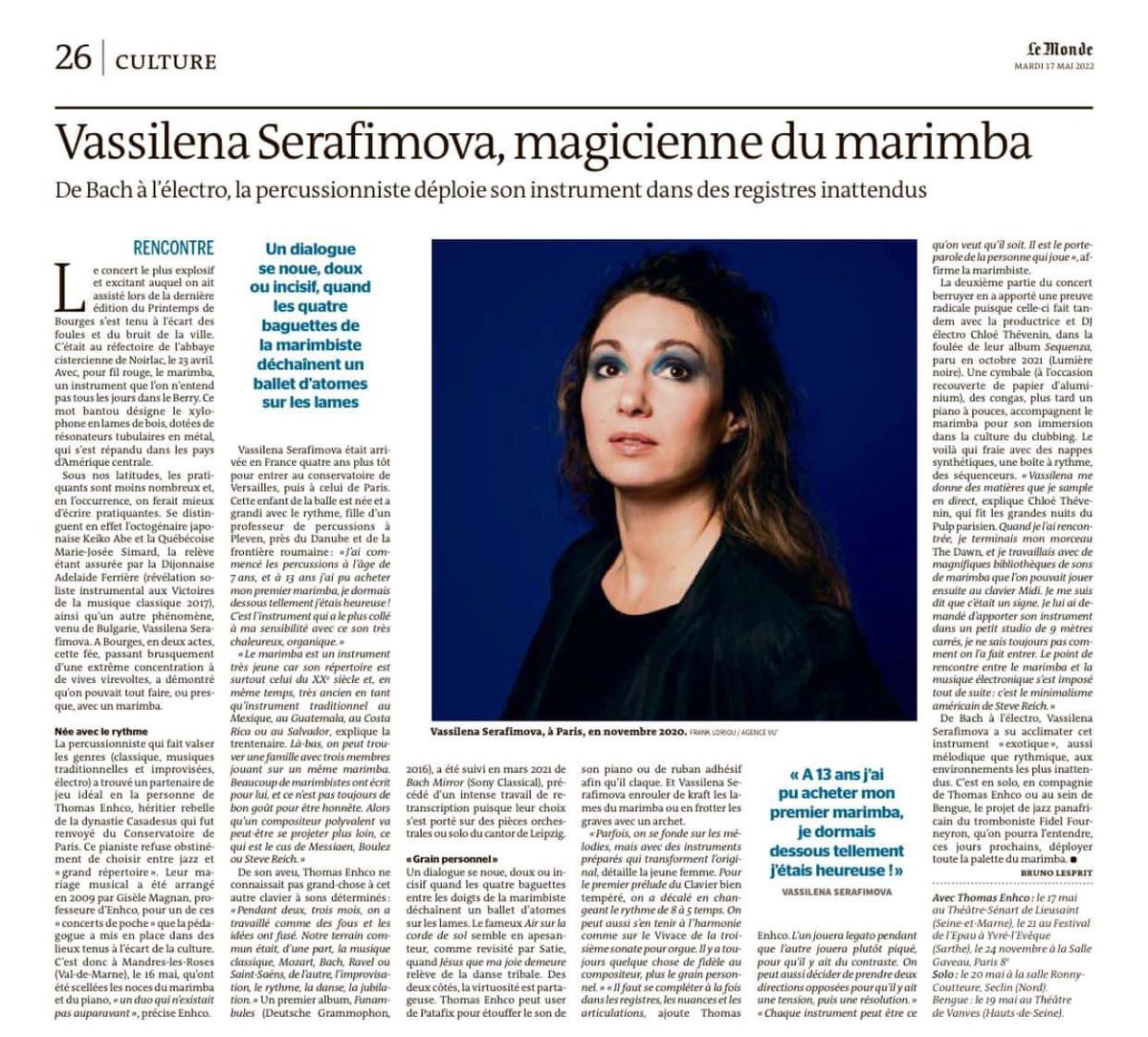 festivalVezere's tweet photo. Nous l’avons choisie pour nos visuels, Le Monde consacre un article à « Vassilena #Serafimova, la magicienne du #marimba ». Elle sera le 13 août en #concert au Château du Saillant. @FlorencePetros #41eFDV #festivals https://t.co/L9e5zFuVkT