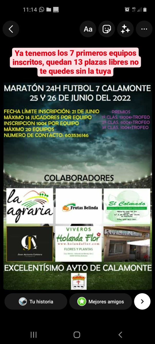 Ya tenemos los 7 primeros equipos inscritos, quedan 13 plazas libres, no te quedes sin la tuya 💪💪💪