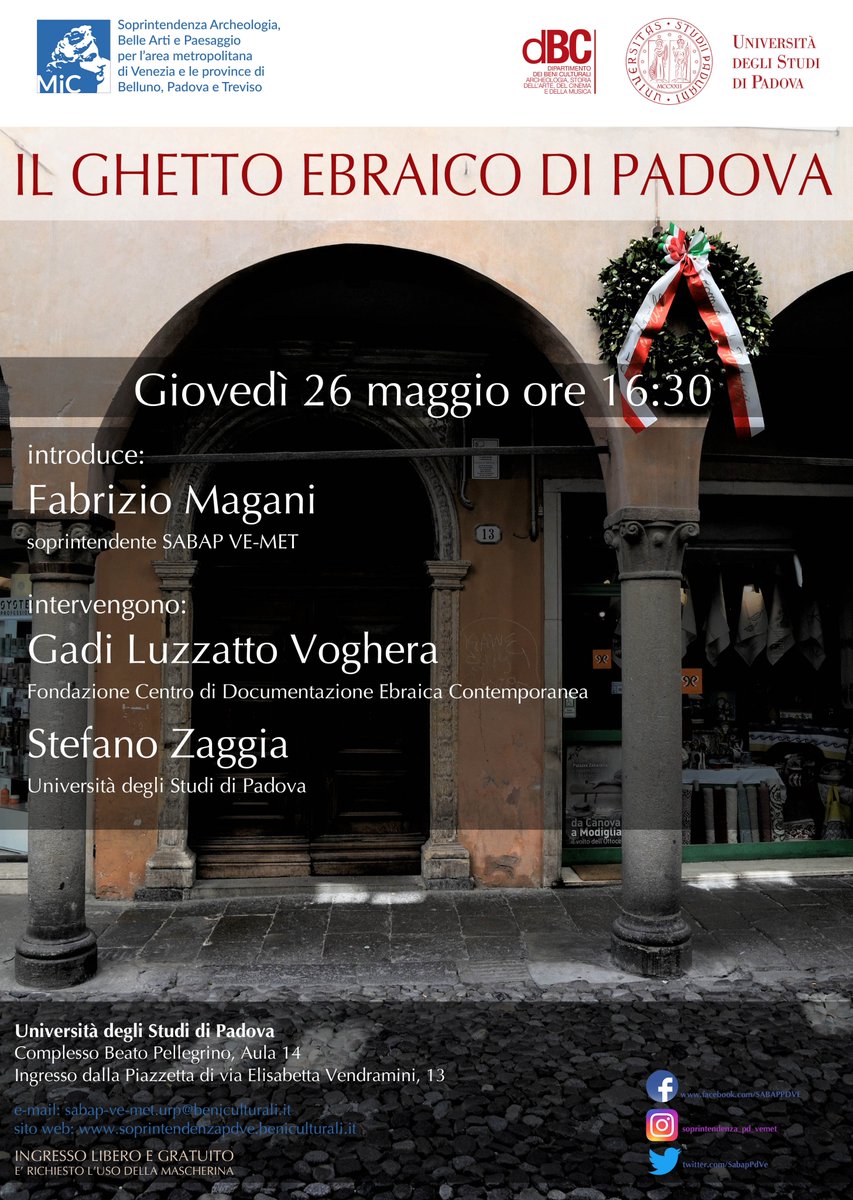 Il ghetto ebraico di Padova: l’appuntamento, il 26 maggio, invita a scoprire questo luogo di grande valore simbolico per la comunità ebraica e per la città
Per info e approfondimento bit.ly/3Lm8lZt
#ghettoebraico #padova #unipd #soprintendenza #MiC_italia