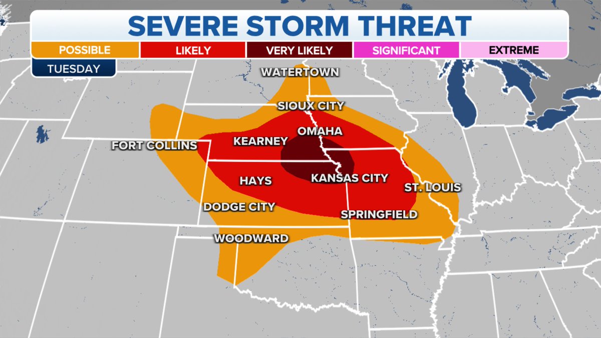 JaniceDean's tweet photo. Severe storms are expected to pop up across the Central Plains today while the heat is the big story for the South. Strong storms have exited the East Coast making way for a beautiful day, and all #PrimaryStates are expecting mostly clear skies and comfortable temperatures. https://t.co/Fwkwecl79u