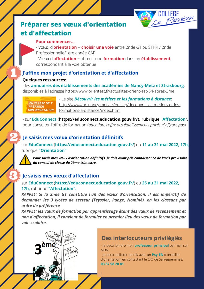 La_Paraison's tweet photo. #ORIENTATION #AFFECTATION #POST3EME
 🧭Les voeux définitifs, c'est maintenant! Une fiche mémo pour retenir les principales informations ⬇️⬇️⬇️
Nous restons à votre disposition pour toute question! 
@DimitriSydor https://t.co/sbd0v62wiO