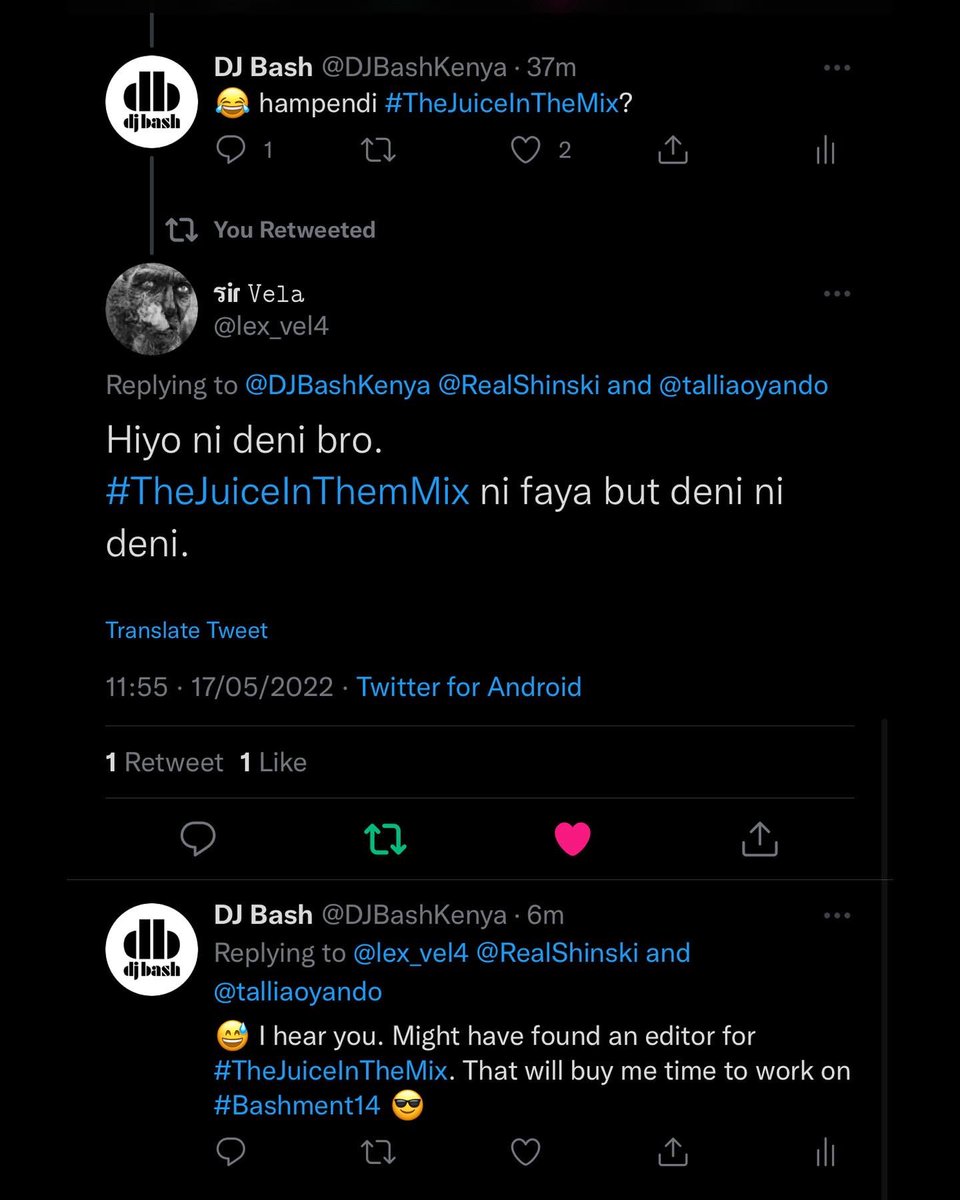 DJBashKenya's tweet photo. #IkoKaziKE 
These comments just reminded that I might have found an editor. I say might because it’s not confirmed, so tag a dope editor and a link to their work 🙏🏽 Not just for the Juice In The Mix but everything video for #BashmentCrew ❤️ I need time to work on #Bashment14 😎 https://t.co/k2NuH5DctV