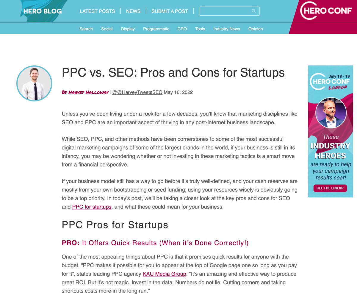 HarveyTweetsSEO's tweet photo. PPC vs. SEO: Pros and Cons for Startups

My latest guide for @ppchero on #SEO and #PPC will help you make the right calls when strategizing your startup marketing strategy:

💡https://t.co/yriotx62Aa https://t.co/y6WKPmGrRN