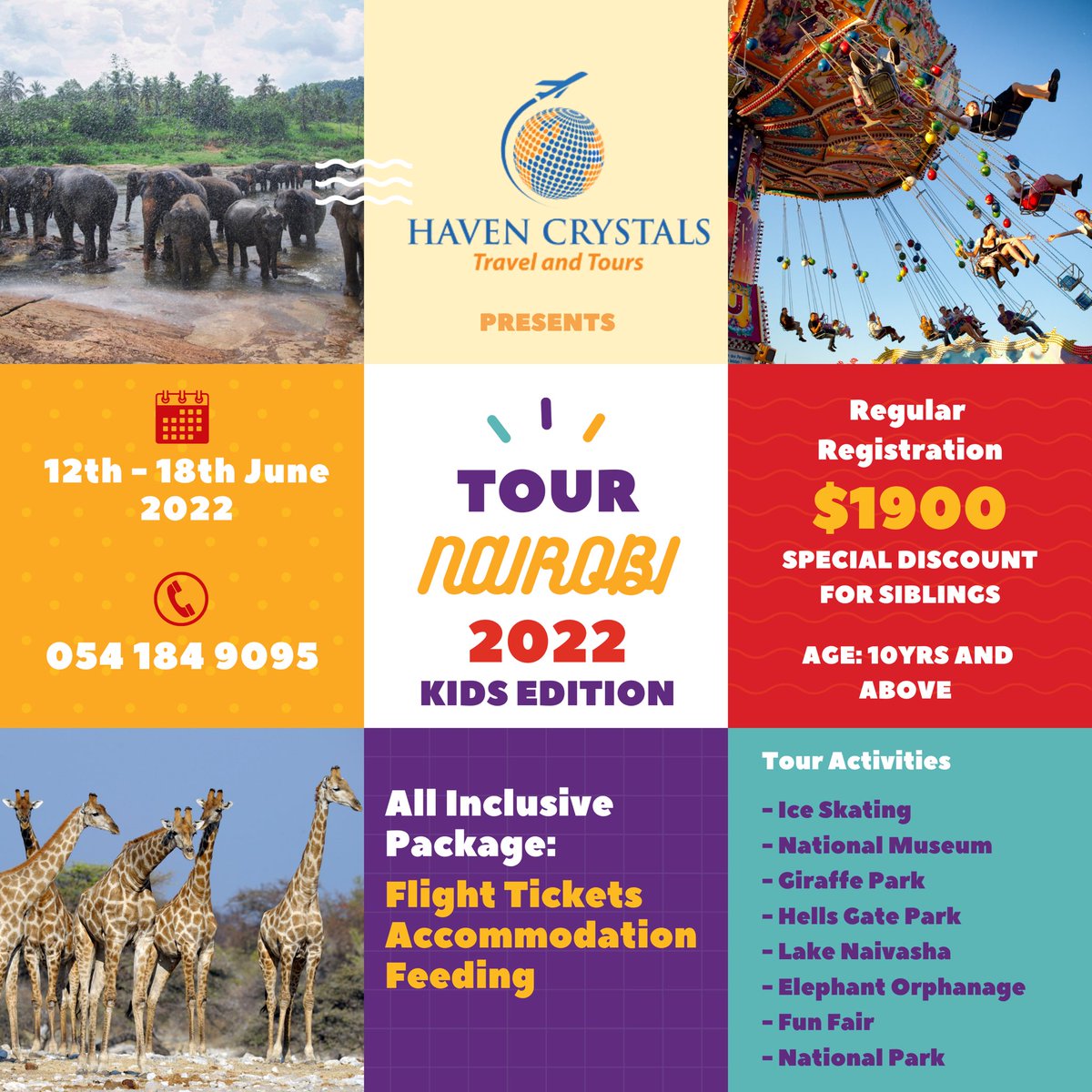 HavenTravelsLtd's tweet photo. An adventure-filled 7 day tour of Nairobi - kids Edition (Age 10yrs &amp; above), an African Safari of spectacular scenery and epic wildlife at an affordable price.

All Inclusive Package: $1900

Register your Kids today:
https://t.co/4brS4navFo https://t.co/6rVX5EEnom