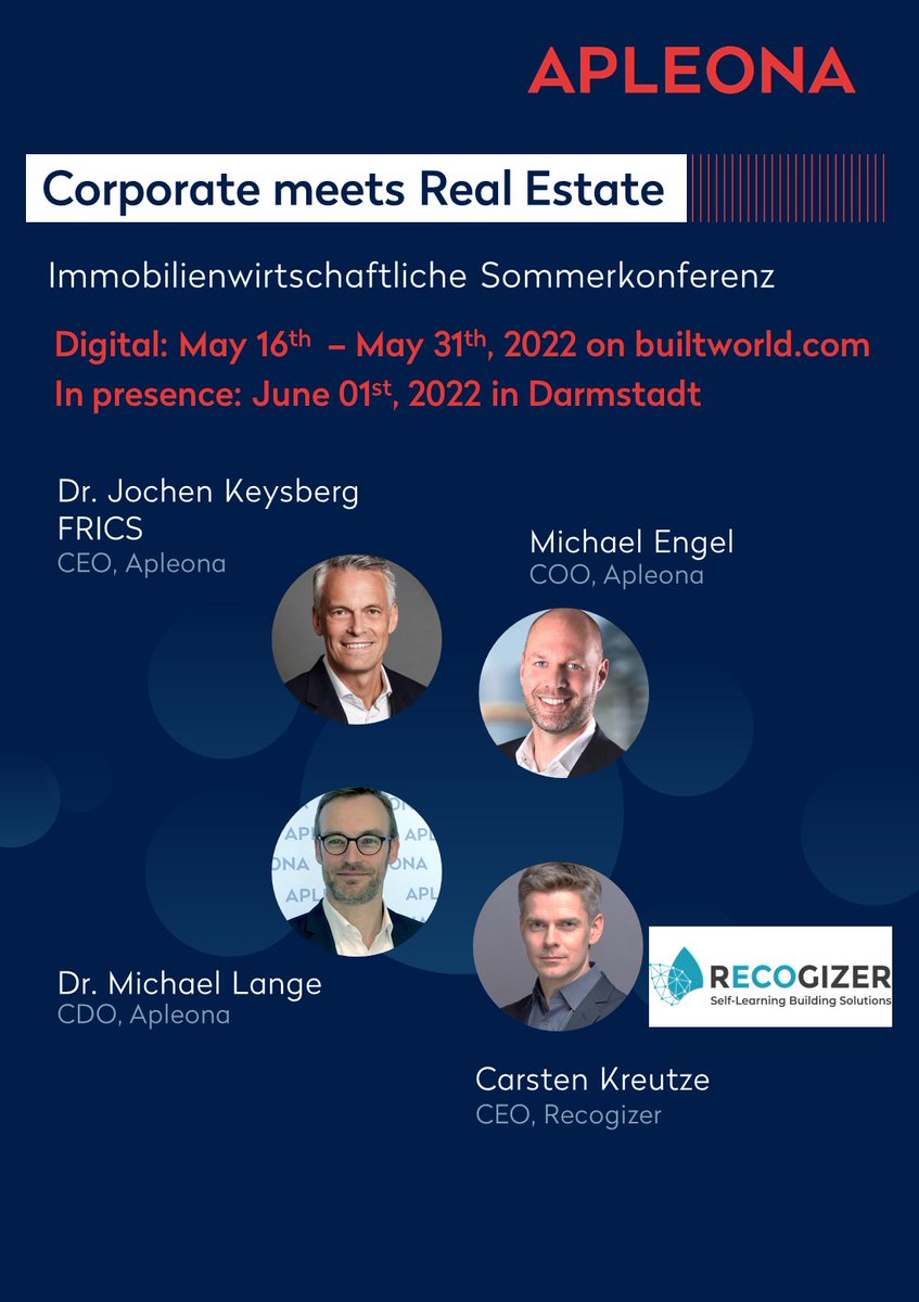 Apleona_Group's tweet photo. We are looking forward to taking part in the #Sommerkonferenz of the @TUDarmstadt and to exciting discussions on the topic Corporate meets Real Estate. Learn more about it here https://t.co/u41Zukowzt and on https://t.co/gBe8yoTjun https://t.co/V5UrXp46M3