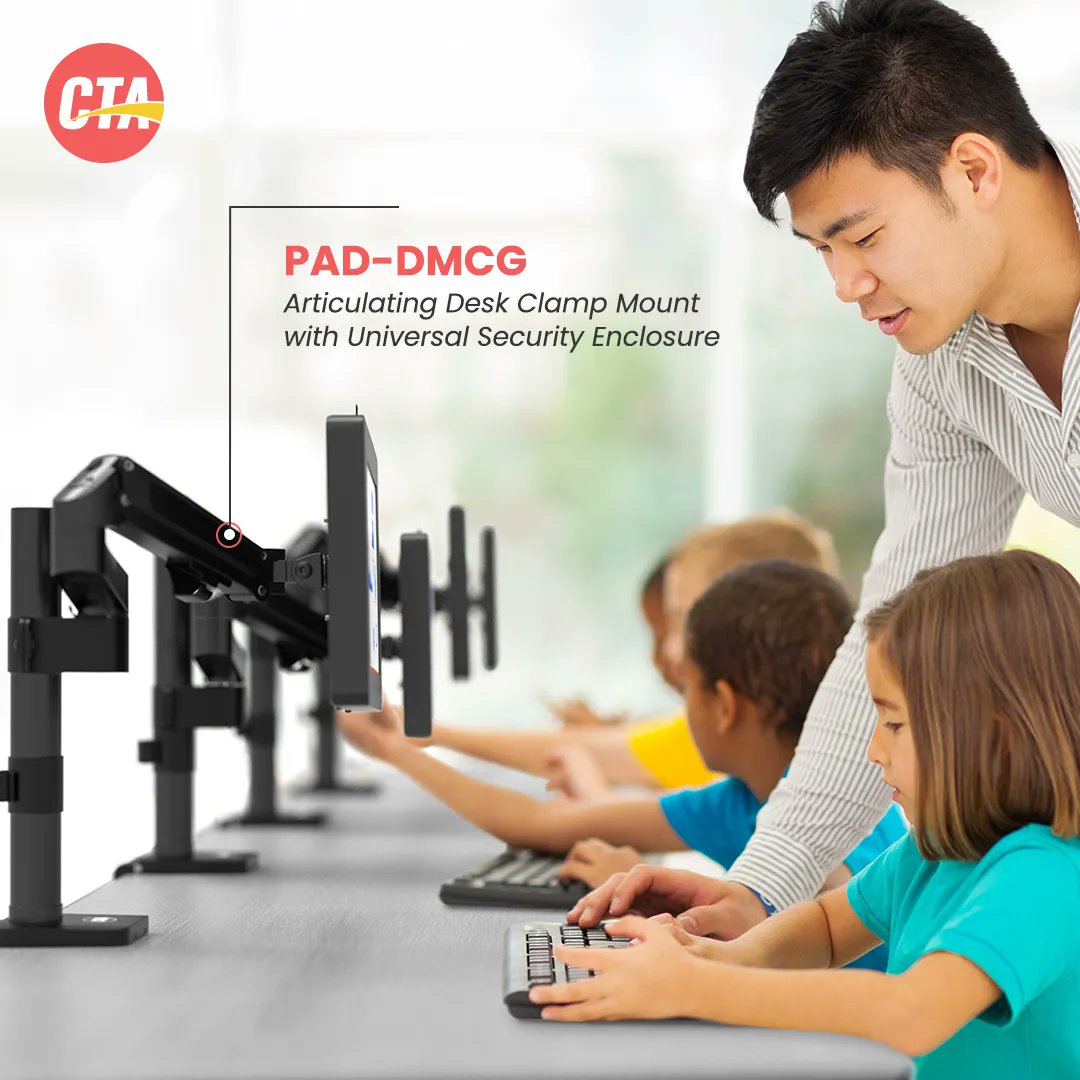 cta_digital's tweet photo. CTA Digital's Articulating Desk Clamp Mount with Universal Security Enclosure is the right tool for the job. It's unique counterbalance arm provides nearly endless positioning capabilities for #iPad Gen 7-9, iPad Air 4, #GalaxyTab, #LenovoTab4, #SurfaceGo, and more. (PAD-DMCG) https://t.co/gY7472HO6o