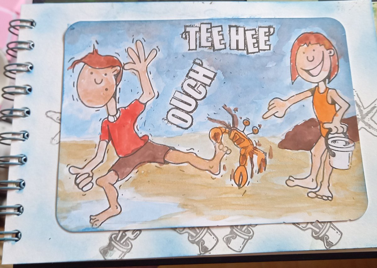 Fizzydesgns's tweet photo. I have been playing with #cartoon style #stamps and @lisahortoncraft #watercolourpaints #summer #painting #A5journals #scenebuilding #craftaddicts https://t.co/ykVsYssP1z