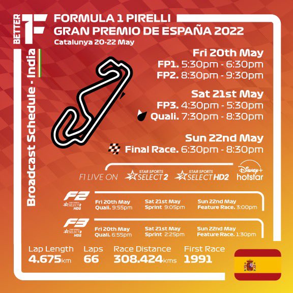 betterf1news's tweet photo. 🇪🇸Spanish Grand Prix - 🇮🇳India Broadcast Schedule is here!

#SpanishGP #Formula1 #F1 #F1Schedule #F1IndiaFans #F1IndiaSchedule #Barcelona https://t.co/MOyEaNGy6p