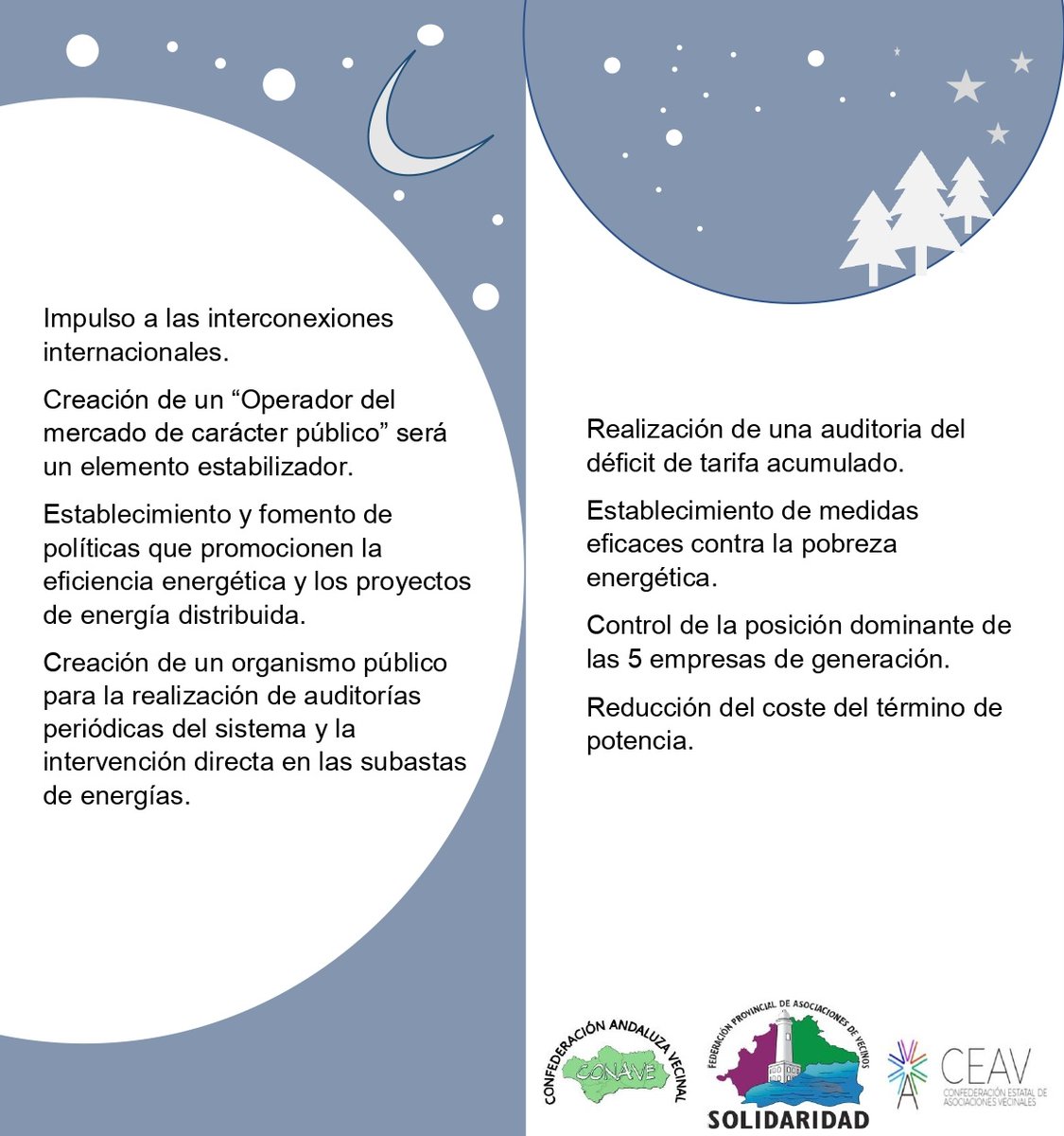 Desde la Federación Provincial de Asociaciones de Vecinos apoyamos las resoluciones aprobadas en la asamblea de CEAV en noviembre del 2021 en Zaragoza, la cual hace referencia a los objetivos de la agenda 2030 sobre la Energía Eléctrica.