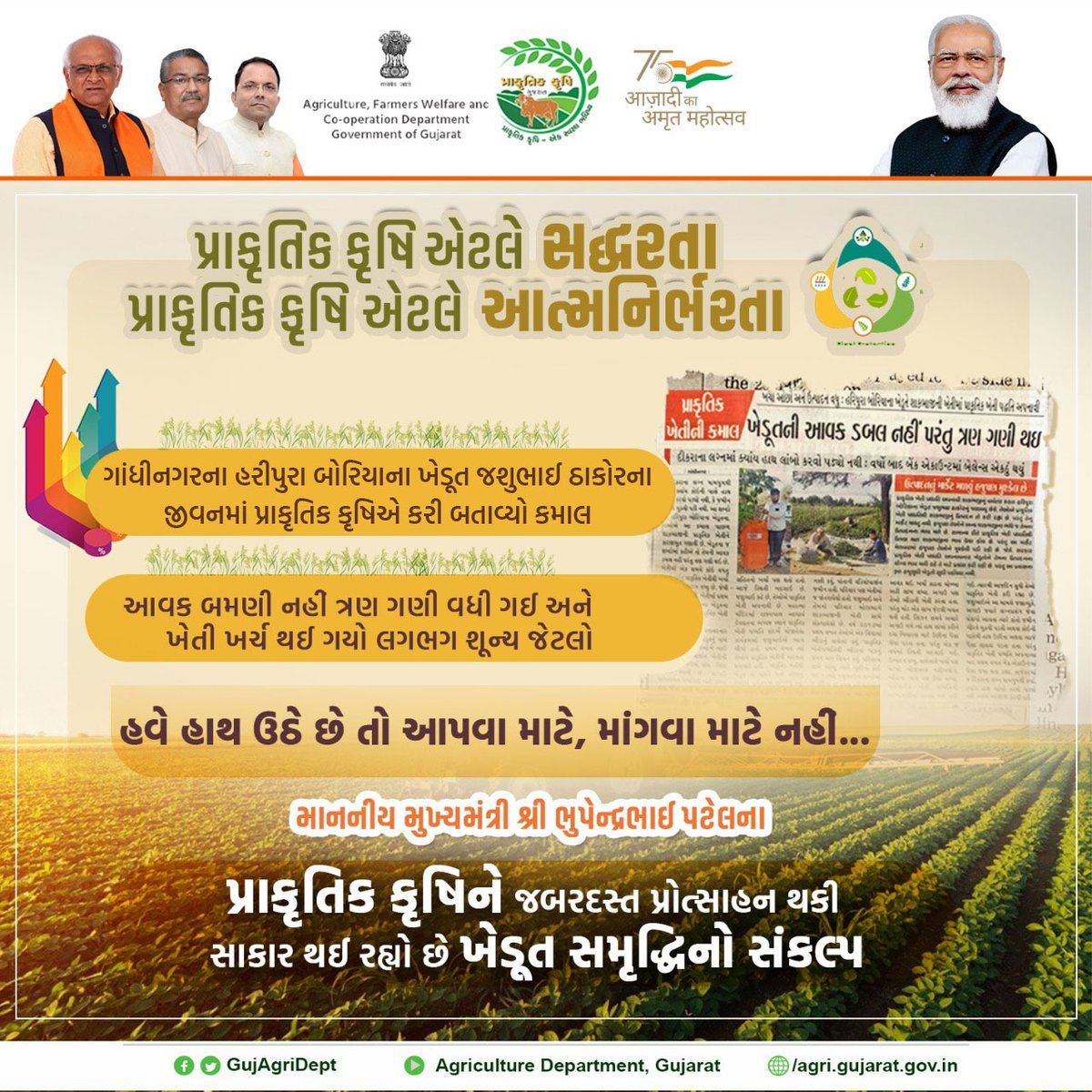 શૂન્ય ખર્ચે પ્રાકૃતિક કૃષિ મતલબ ખેડૂતની સમૃદ્ધિ અને રાષ્ટ્રની સમૃદ્ધિ.