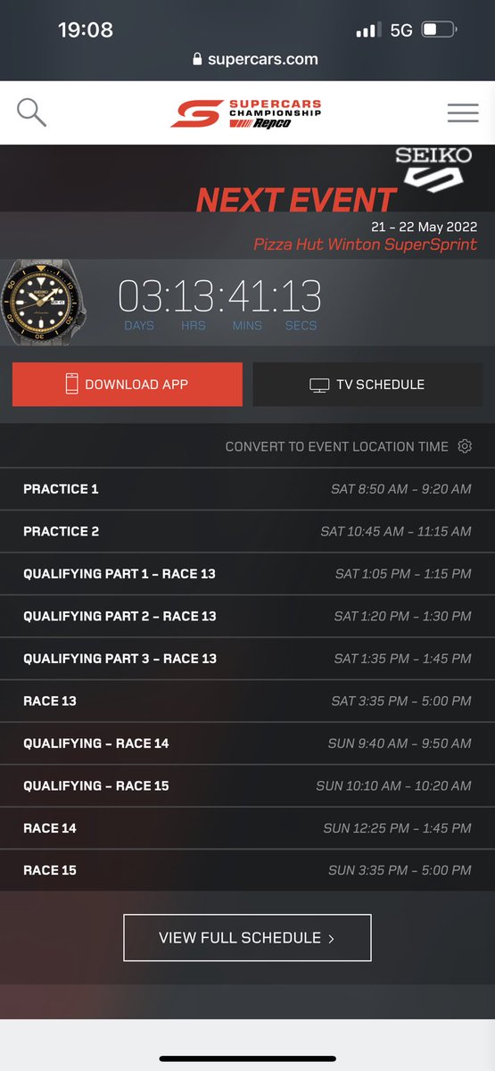 lindafury's tweet photo. @supercars Can you please check your website - times don’t match on the schedule #RepcoSC https://t.co/EBvUsoli1H