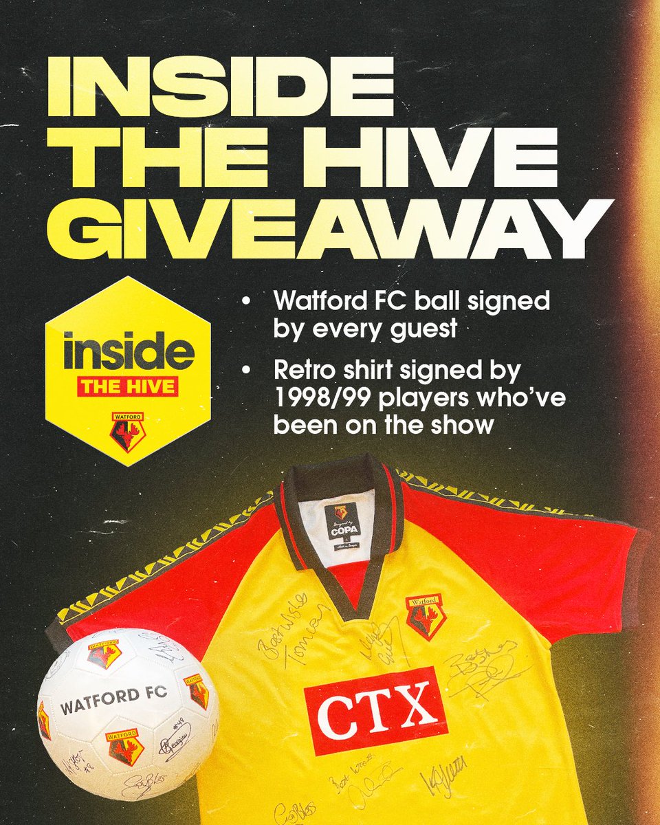 🚨 We're giving away two special prizes to one lucky supporter thanks to our #InsideTheHive 2021/22 guests!

To enter:
‣ Like + retweet
‣ Follow <a href="/WatfordFC/">Watford Football Club</a>
‣ Tag a friend

Best of luck! 🤞